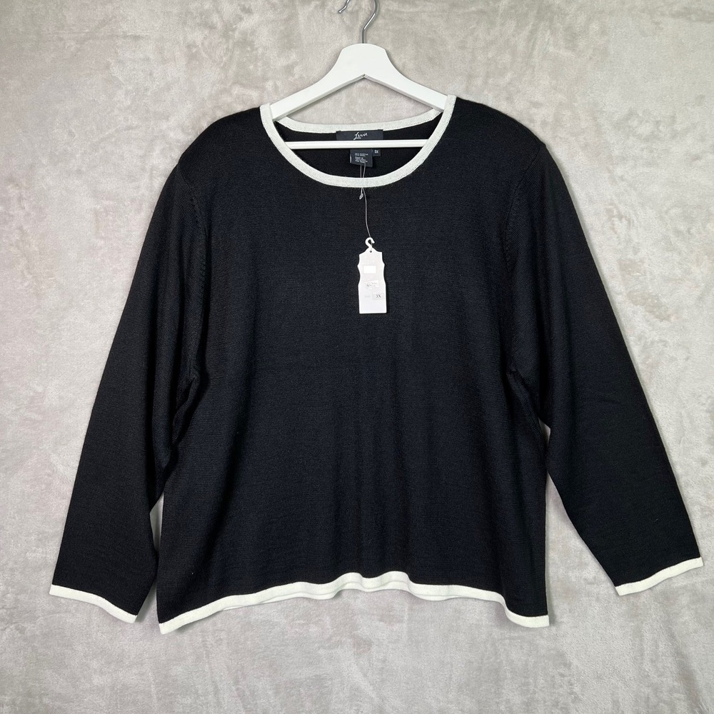 Lemmie for Nina Leonard Sweater Womens 3X Black Ivory Wool Blend Knit Career NWT